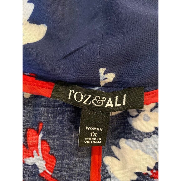 Roz & Ali Jacket Navy Red Open Front  Size 1X Dressy Casual Stylish Buttons Cuff - Picture 8 of 9